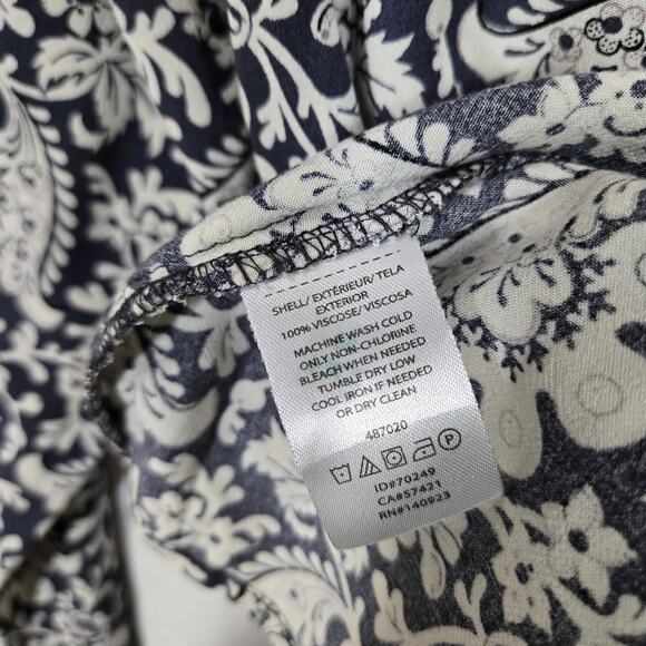 Loft Belted Top Sz S Blue White Floral Print Back Keyhole Long Sleeve Button - Picture 9 of 13